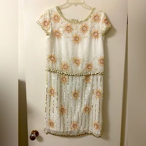 Frock and Frill Beaded White Dress with Sequins